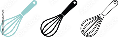 Kitchen Whisk Utensil Icon Set in Color Black and Outline Style