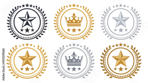 Elegant star and crown emblems for luxury branding and awards
