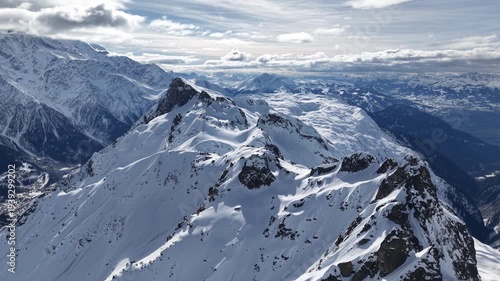Chamonix snow covered French Alps panorama on a winter day