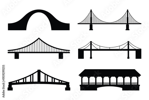 Six different types of bridges in black and white arch bridge