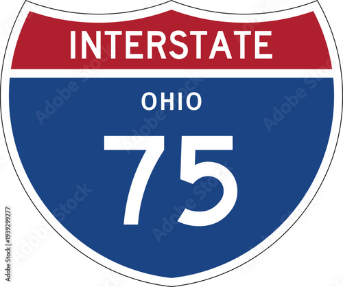 Interstate 75 Ohio I-75 US Interstate Highway Route Shield Badge Vector