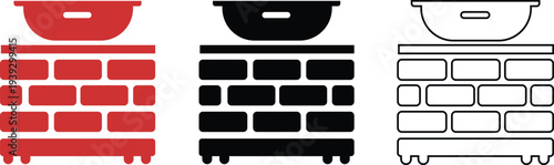 Traditional Cooking Pot on Brick Stove Icon