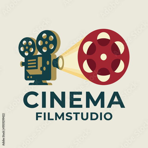 A vintage cinema logo featuring a film projector, designed with a retro aesthetic, capturing the essence of the film industry, perfect for film studios or festivals.