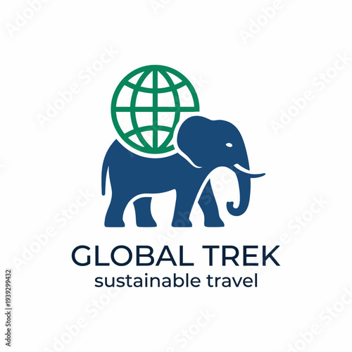 This logo features a blue elephant carrying a globe, symbolizing eco-friendly travel and commitment to sustainability in tourism for global adventures.