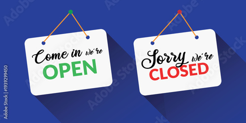Open and closed sign set vector stock illustration