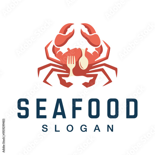 A striking logo featuring a crab and utensils, embodying a seafood brand. The design combines culinary elements and marine life to emphasize freshness and flavor.