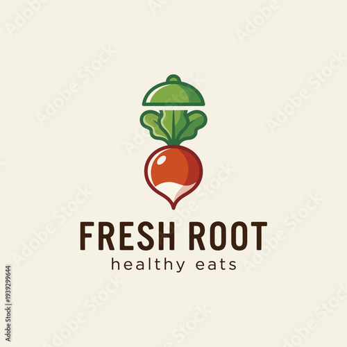 A refreshing logo of a radish with a leafy top, symbolizing fresh and healthy eating, nutrition, and wholesome food choices in a visually appealing design.
