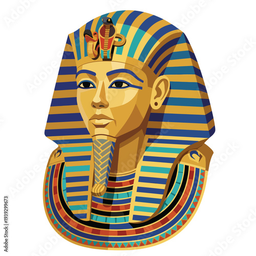 This illustration showcases a pharaoh's bust adorned in ornate colors and symbols, capturing the essence of ancient Egypt, suitable for historical and cultural projects or publications.