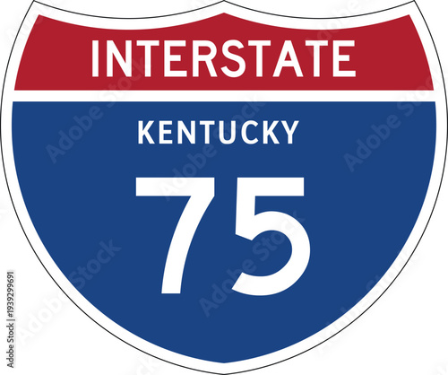 Interstate 75 Kentucky I-75 US Interstate Highway Route Shield Badge Vector