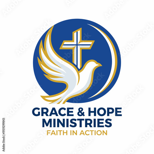 This logo features a dove and cross symbolizing peace and spirituality, perfect for ministries and organizations dedicated to sharing their faith and uplifting communities.
