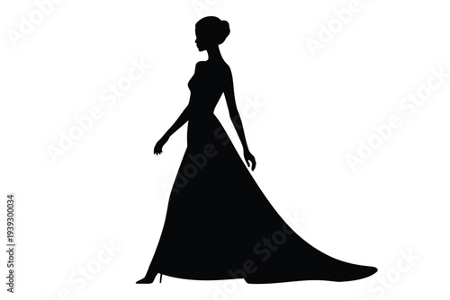 Silhouette of a woman in a long black dress