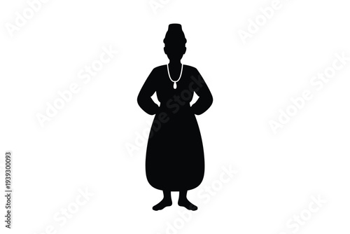 Silhouette of a woman in a long dress and headscarf