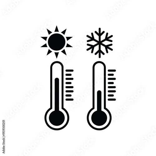 Two thermometers with sun and snowflake symbols temperature