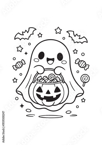 Cute Trick Or Treat Ghost Coloring Page