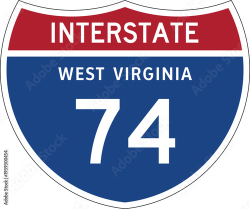 Interstate 74 West Virginia I-74 US Interstate Highway Route Shield Badge Vector