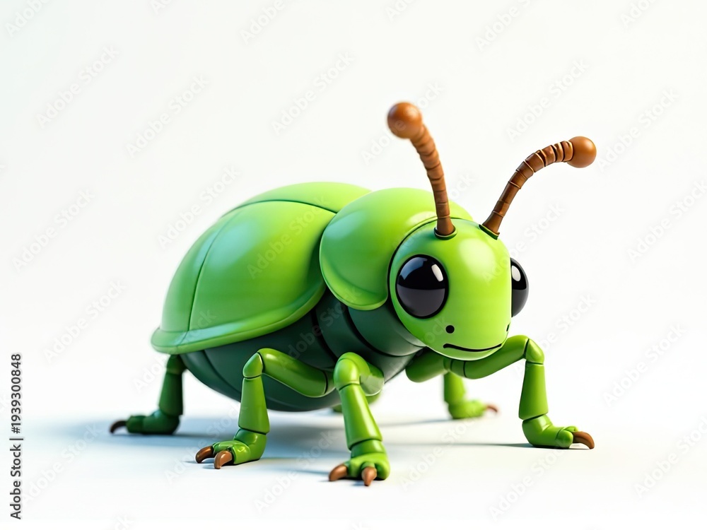 Fototapeta premium A small toy insect seen from up close on a white surface