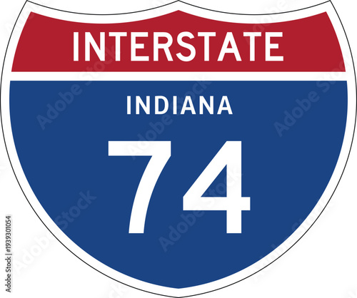 Interstate 74 Indiana I-74 US Interstate Highway Route Shield Badge Vector