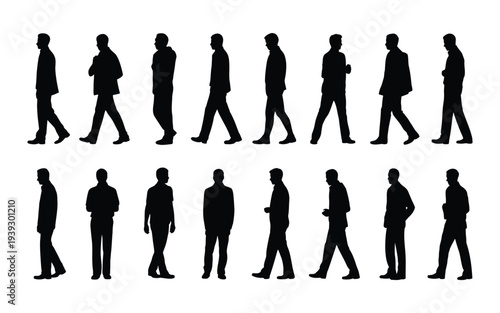 Silhouettes of people walking in different postures