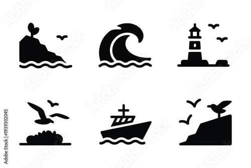 Six black and white of coastal and maritime scenes