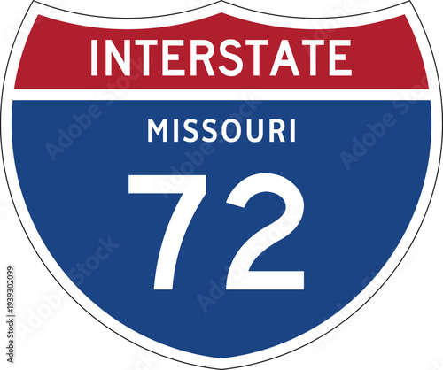 Interstate 72 Missouri I-72 US Interstate Highway Route Shield Badge Vector