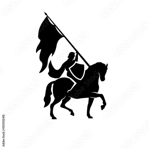 Mounted Knight with Banner and Shield Silhouette Vector