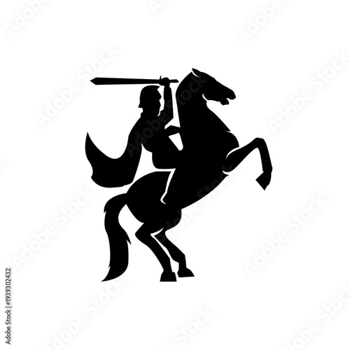Knight Warrior on Rearing Horse with Sword Silhouette