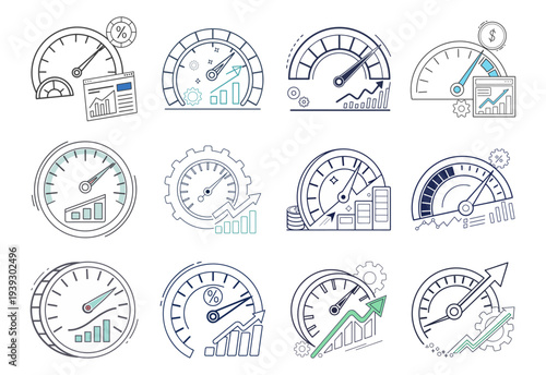 Glossy round zodiac sign icons and world travel stamp symbols set in a green and orange plastic button design vector illustration