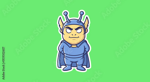 Cartoon Superhero Character Against Green Background