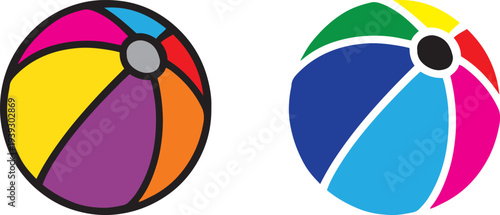 colorful beach ball icon set, flat summer toy and games symbols