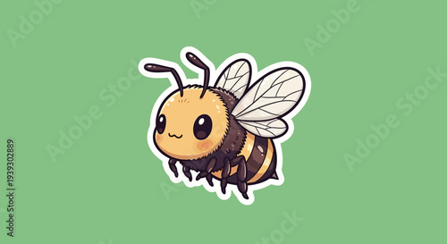 Cute Cartoon Bee on a Green Background