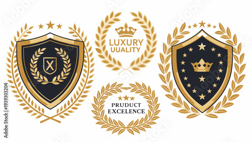 Golden luxury quality emblems for business branding and excellence