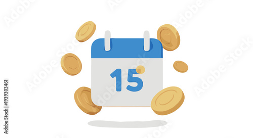 Payday and Salary Payment Concept with Calendar Date and Falling Coins Representing Monthly Income, Financial Planning, Payroll Schedule, and Personal Finance Management