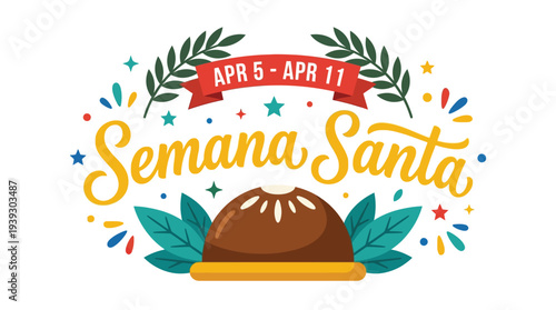 Semana Santa Easter celebration banner with chocolate cake vector illustration flat design