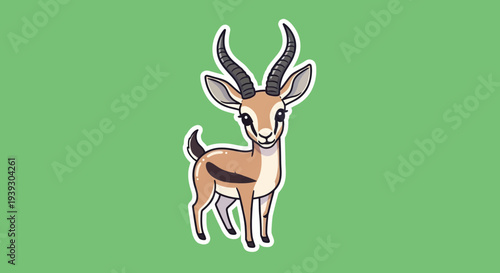 Charming Cartoon Gazelle on Green Background