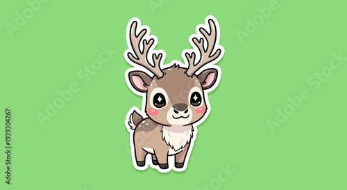 Cute Cartoon Reindeer on a Green Background