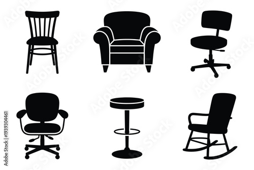 Six black silhouette chairs and table in furniture