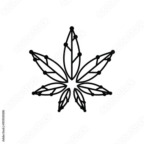 Stylized Cannabis Leaf Network Icon Illustration