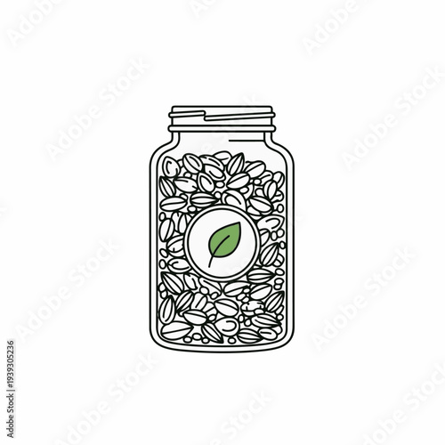 A jar filled with organic food, showcasing a simple illustration perfect for eco-friendly and health-conscious concepts.