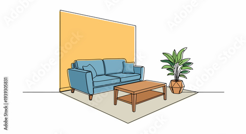 Blue Sofa and Coffee Table Illustration.