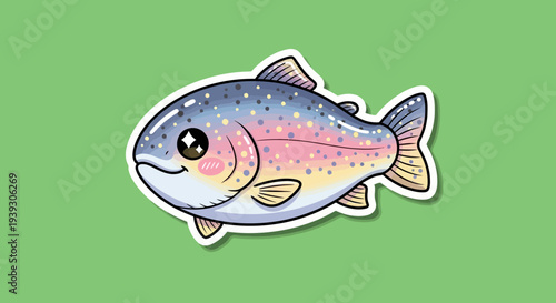 Cute Cartoon Rainbow Trout Digital Graphic