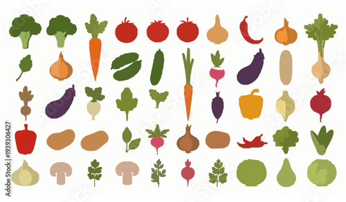 Colorful vegetable collection healthy vegetarian food organic farm crops vector set