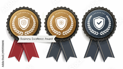 Business excellence awards with shield and laurel wreath designs