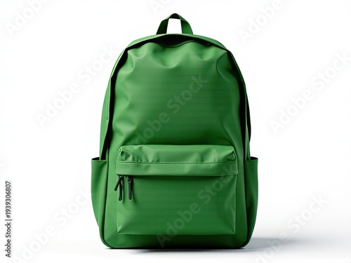 A single green backpack sitting on a white background
