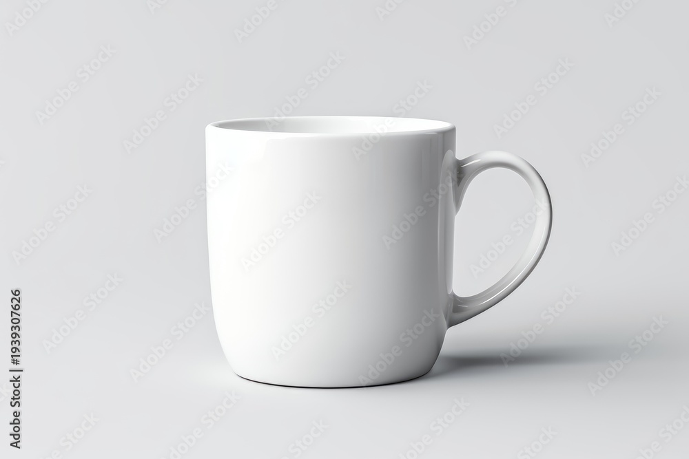 Obraz premium White ceramic mug standing on a seamless light gray background