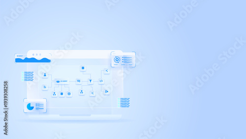 AI workflow automation artificial intelligence. ai agent network diagram machine learning node user, flow process, API integration and automation system.