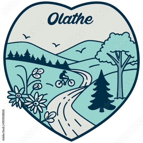 Olathe Nature and Cycling Illustration with Heart Border and Mountains