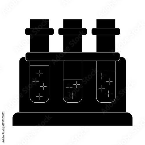  Chemistry lab and diagrammatic icons showing assorted experiments, glassware and molecules isolated on white for design elements, black and white vector illustration