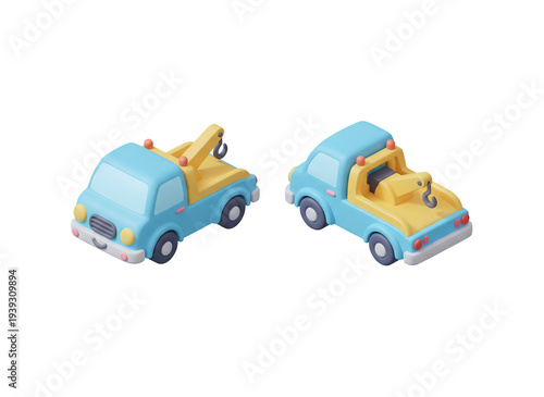3D Isometric Tow Truck Illustration Set for Roadside Assistance and Transport Concept