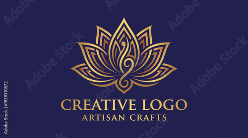 An elegant lotus flower logo representing artisan crafts, symbolizing spirituality, beauty, and creativity, perfect for businesses related to handmade or artistic products.