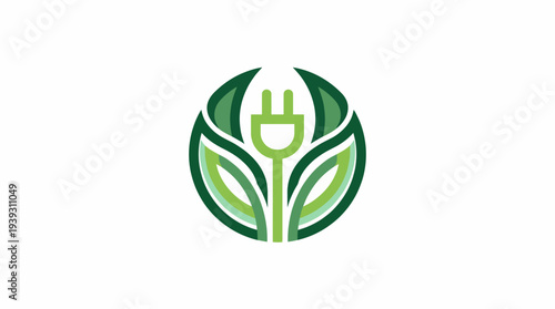 A nature-inspired logo featuring leaves and a power plug, symbolizing the balance between renewable energy and environmental consciousness in a modern society.